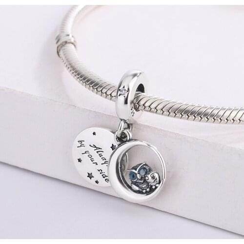 925 Sterling Silver Owl Dangle Beads Pendant Charms Bracelet Necklace Fashion Jewelry DIY Jewelry Making For Pandora