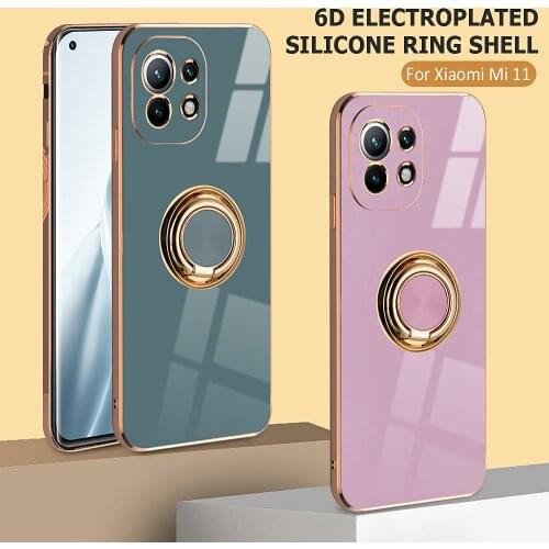 Electroplated Phone Case For Xiaomi Redmi Note 10 Pro Max 9 9S Xiaomi Mi 11 Lite Ultra 10T Pro Mix 4 Magnetic Ring Holder Cover