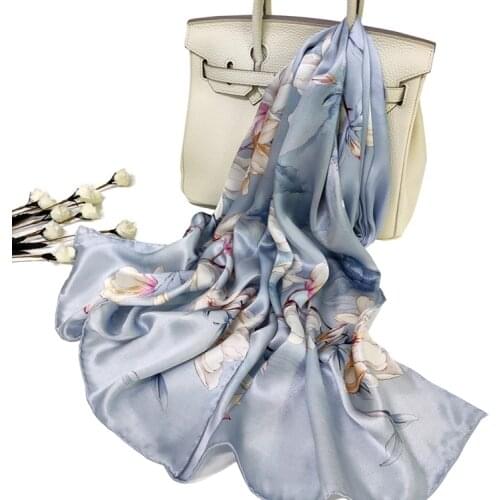 DANKEYISI Hand Rolled Nature Silk Neck Scarf Women Silk Scarf Wrap Flower Print Long Scarves Headband Muslim Head Scarf Foulard