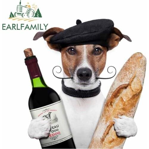 EARLFAMILY 13cm x 12.4cm for Dog Cap Mustache Wine Bread Car Sticker Scratch-proof Window Suitcase Trunk Decoration Vinyl Decal