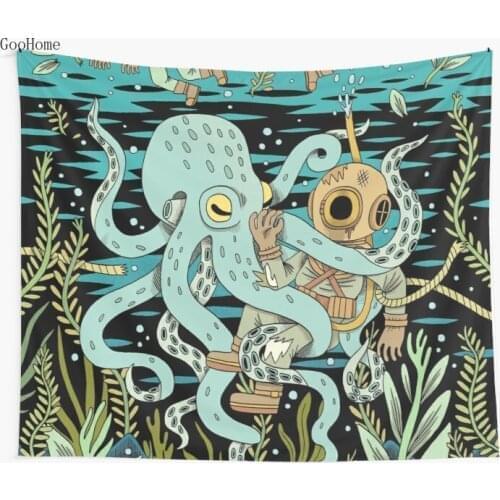 Diver Octopus Cartoon Wall Tapestry Cover Beach Towel Throw Blanket Picnic Yoga Mat Home Decoration