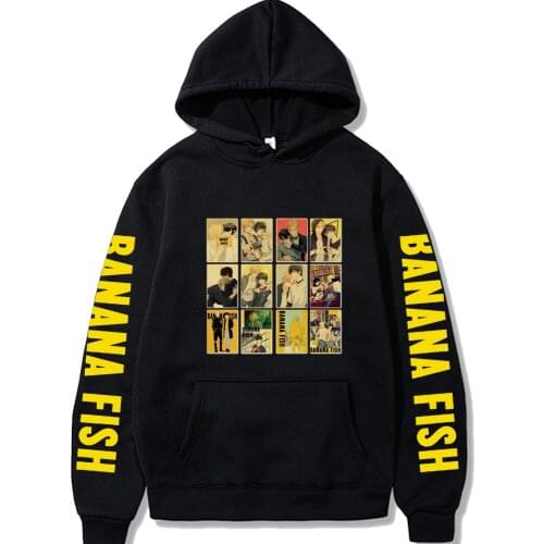 Okumura Eiji/ Ash Lynx Banana Fish Japan Anime Hoodies Funny Cartoon Poster Patchwork Graphic Fashion Casual Sweatshirt Mens