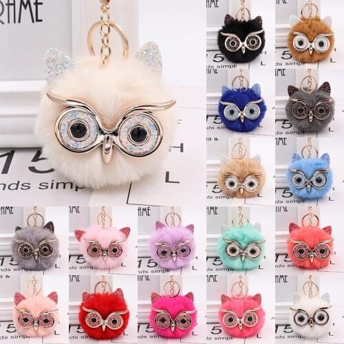 1PC Cute Girls Fluffy Fur Owl Keychain Women Pompom Owl Key Chain On Bag Car Female Jewelry Wedding Party Gift
