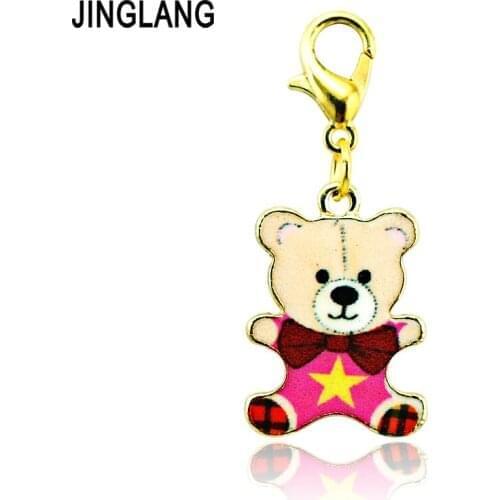 JINGLANG Fashion Gold Color Lobster Clasp Charms Colorful Bear Animals DIY Jewelry Accessories Free Shipping