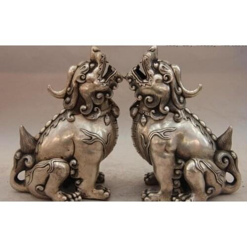 China White Copper Silver Buddhism Unicorn kylin Kirin Incense Burner Censer