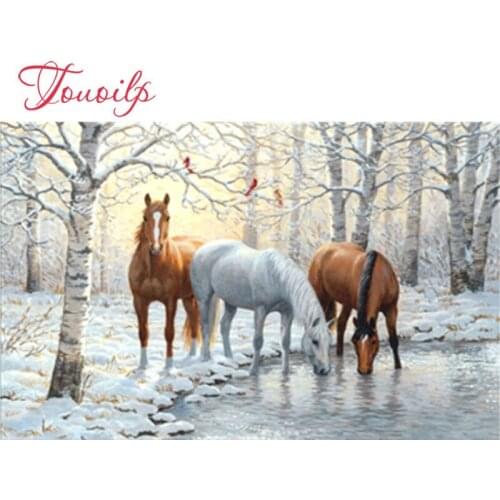 Kit de point de croix à trois chevaux, bricolage de diamant, broderie de diamant, strass, mosaïque de diamant collé