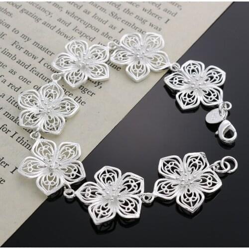 Beautiful fashion silver color charm flower Bracelet for woman lady lovely high quality classic jewelry Womens Day gift H317