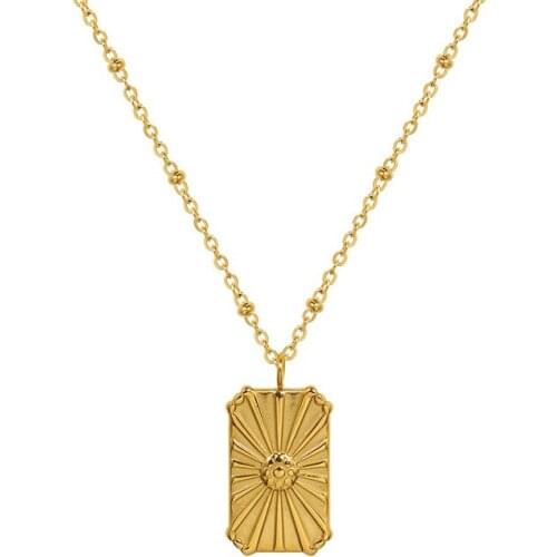 Summer Stainless Steel Necklace Jewelry Gold Metal Square Pendant Engraved Sunflower Collar Necklace 2021 New Trend Party Gift