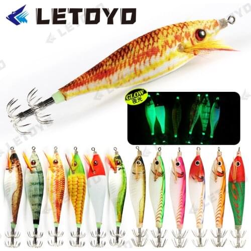 LETOYO 70mm 10g Artificial Wood Shrimps With Squid Hook Jigging Fishing Lures Cuttlefish Octopus Baits Wobblers For Sea Fishing