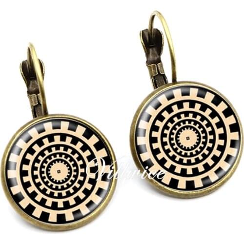 Hot sale 2020 Charm henna earrings glass on earring bronze om symbol buddhism zen Mandala yoga earring jewelry for women