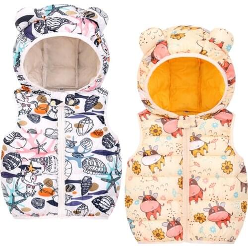 Cute Cartoon Baby Girls Vest Autumn Winter Keep Warm Fashion Hooded Boys Jacket Christmas Birthday Party Outerwear Kids Clothes