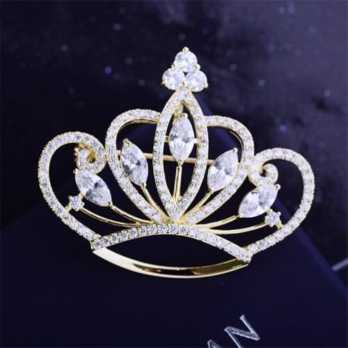 Lovely Crown Brooch Pin for Women Men Shirt Collar Pin Sparkling Rhinestone Zircon Female Brooches Decorate Hat Clothing Broche