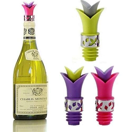 Hot Creative Lily Shape Silicone Wine Bottle Stopper Cap Anti-Leakage Plug Stopper Pourer Wine bottle set