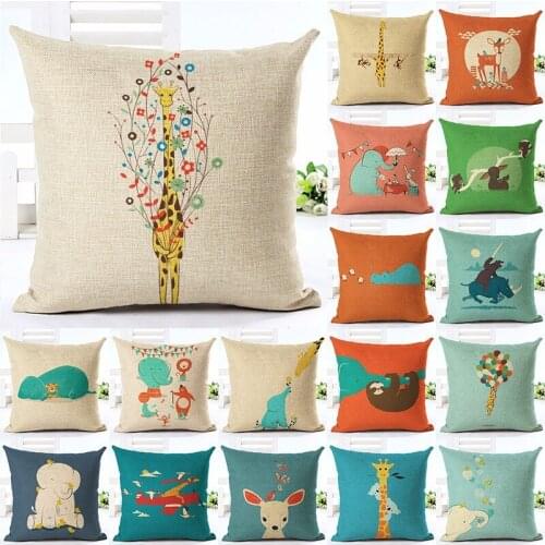 Newest Design Cartoon Animal Throw Pillow Cushion Cover Home Decor Printed Cotton Linen Square Home Decor Pillowcase