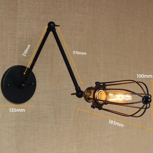 New design fashion antique reto black swing arm wall lamp with wire ball for workroom bedside bedroom illumination sconce