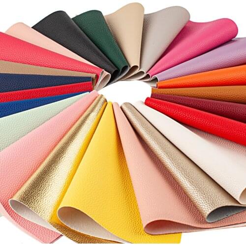 Solid Color Lychee Series PU Synthetic Faux Leather for Hair Bow Handbags Wallet Phone Cover 22*30cm