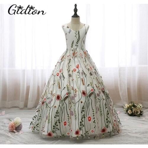 Flower Girl Dresses For Party And Wedding Kids Print Dresses Sleeveless Backless Bow Communion Evening Girl Princess Dresses