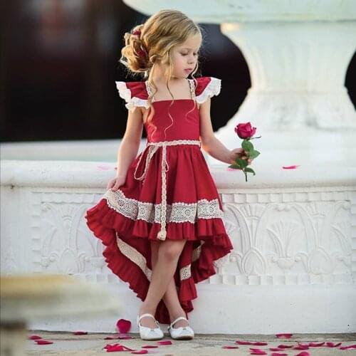 EACHIN Girls Dresses Baby Grils Irregular Fishtail Dress Lace Patchwork Childrens Fashion Wedding Party Tutu Girl Clothing