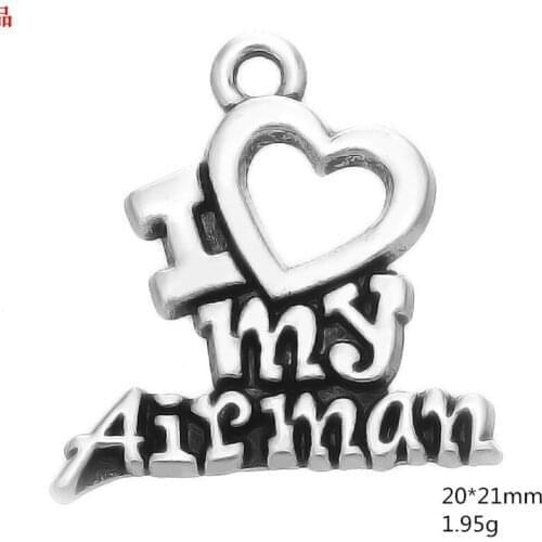 Ancient Silver I Love my Airman Heart Pendant Necklace Charms Jewelry Accessories For DIY Handmade Keychains,Bracelets Making