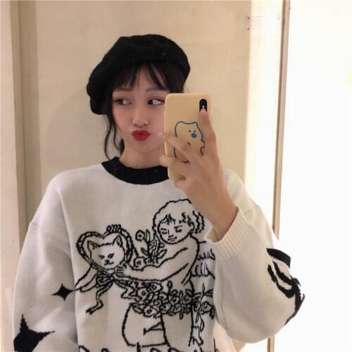 2021 harajuku Japanese pullover Long-sleeved knitted sweater women Korean pink womens sweaters jumpers cardigan jacket