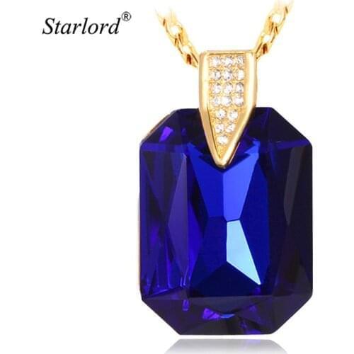 Starlord Blue Synthetic Jewelry Big Fancy Stone Romantic Gift For Women Gold Color Charm Pendant Necklace P343