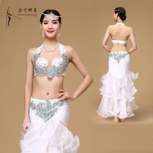 Belly dance performance costumes Push ups chiffon skirt rhinestones waist belt hip package skirt