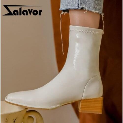 Zalavor Size 33-40 WomenS Genuine Leather Ankle Boots Shoes Women Concise Short Boots Winter Fashion Party Ladies Footwear