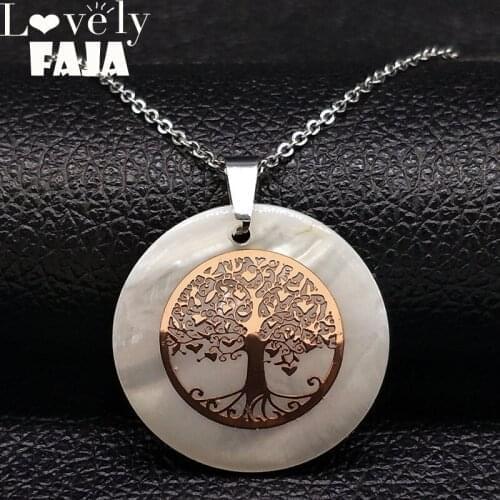 2021 Fashion Tree of Life Shell Stainless Steel Necklace Women Rose Gold Color Chain Necklace Jewelry collier ethnique N18402