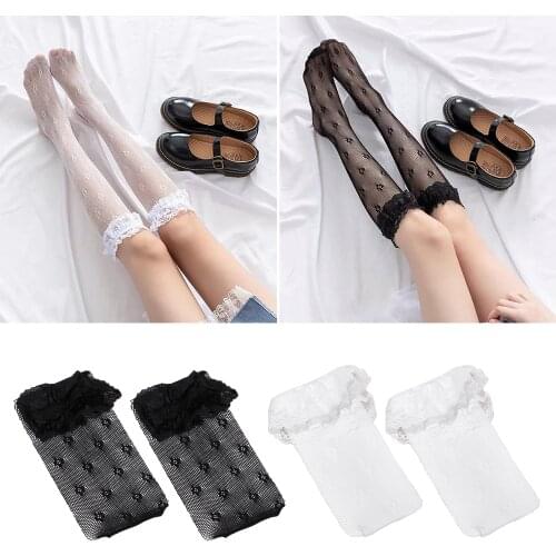 1Pair Summer Women Fashion Lace Knee High Socks Transparent High Elastic Kawaii Sandals Socks Free Size High Quality