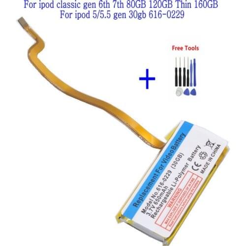 1 x 650mAh Battery For iPod Classic Gen 6th 7th 80GB 120GB Thin 160GB for iPod 5/5.5 Gen Video 30GB 616-0229 + Repair Tools kit