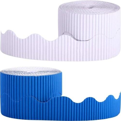 2 Rolls Bulletin Board Borders Scalloped Border Decoration Background Paper For Decorative Borders (White And Blue)