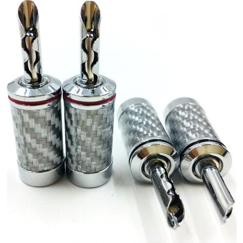 4Pcs New High Quality Hifi BFA Rhodium plated banana plug Carbon fiber audio speaker cable banana plug socket jack connector