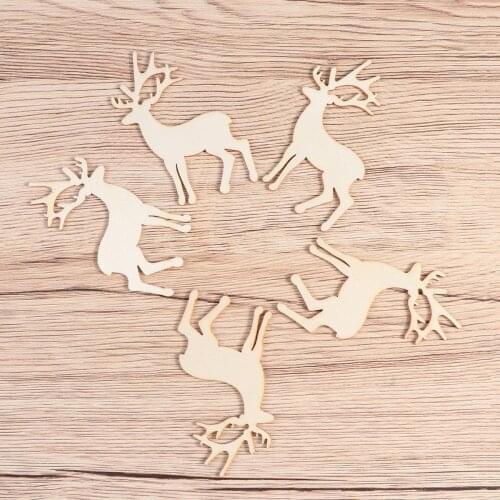 5PCS Reindeer Cutout Veneers Slices For Patchwork DIY Crafting Decoration Christmas Wooden Craft Embellishment Christmas Tree Pe