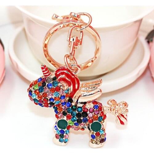 JINGLANG Gold Color Animal Lobster Clasp Keyring Dangle Crystal Unicorn Charms Keychains For Women Luxury Jewelry