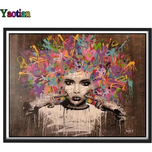 Diy Square round Drill Diamond Painting Embroidery Graffiti Art Cute African Afro Girl Cross Stitch Rhinestone Mosaic Wall Art