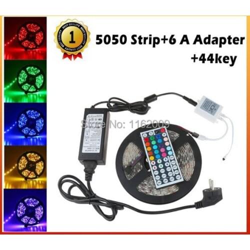 5M/roll 300 LED RGB SMD 5050 Flexible Waterproof led Strip light with IR Remote and 6A 12V transformer for home decoration