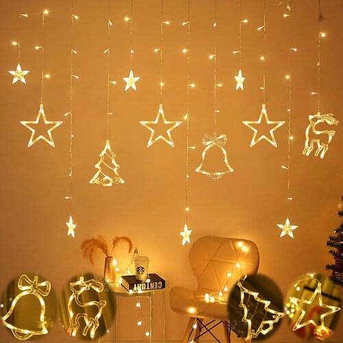 3.2M 220V Led Christmas star Bells deer Garland Curtain Lights Fairy Light For New Year Party Bar Wedding Holiday Decor