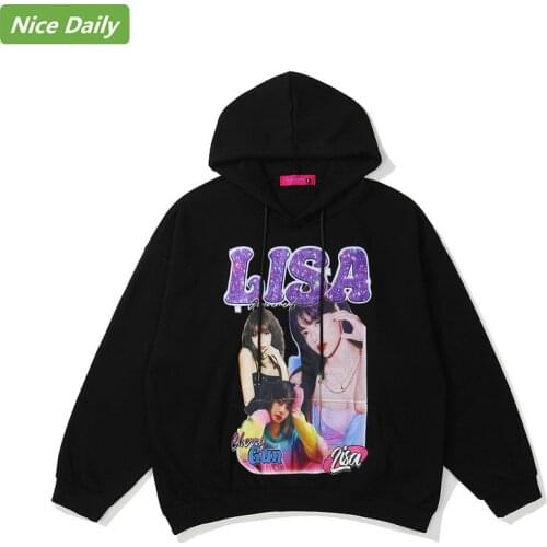 NiceDaily Lisa Print Men Hoodies Autumn Winter Portrait Hip-Hop Hooded Sweatshirt Men Women Oversize Loose Street Fashion Top