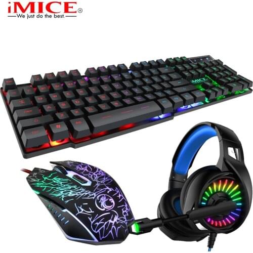 Gaming Sets RGB Keyboard Earphone Mice 3 Color Backlit Keyboard with 104 Keycaps Wired Breathing Light Mice RGB Wired Earphone