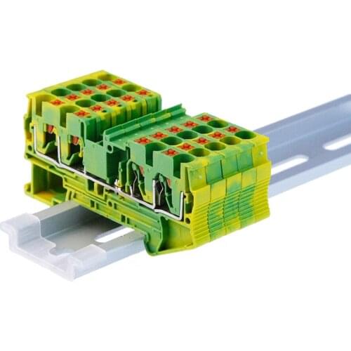 Din Rail Ground Terminal Blocks 10Pcs PT4-QUATTRO-PE Spring Feed Through Connection Ground Terminal Block Wire Conductor