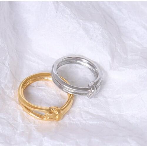 INS Exaggerated Personality Fold Wear Knot Hollow Out Contracted Ring For Women Girl Titanium Steel 18K Gold Plated Finger Ring