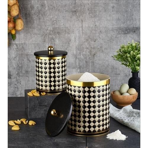 Vip John Metal Checkered Round Storage Container Set 2'li