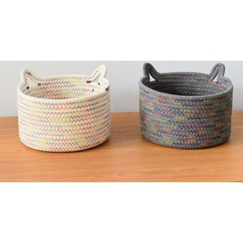 Cat Ear Cartoon Home Supplies Handwoven Small Baskets Storage Basket Cat Ear Hand-woven Cotton Rope Storage Basket Key