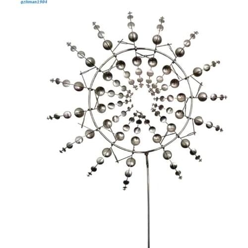 P15D Creative Unique Metal Windmill Geometric Pattern Wind Spinner Catcher Kinetic Chimes with Stake Ornament Garden Decor
