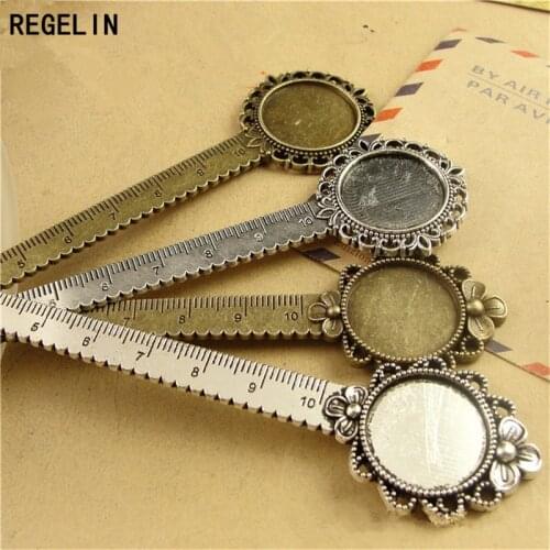 REGELIN Antique Vintage Metal Ruler Bookmark Cabochon Base Bookmark Setting 5pcs/lot for 20mm Cabochon Cameo DIY Bookmarks