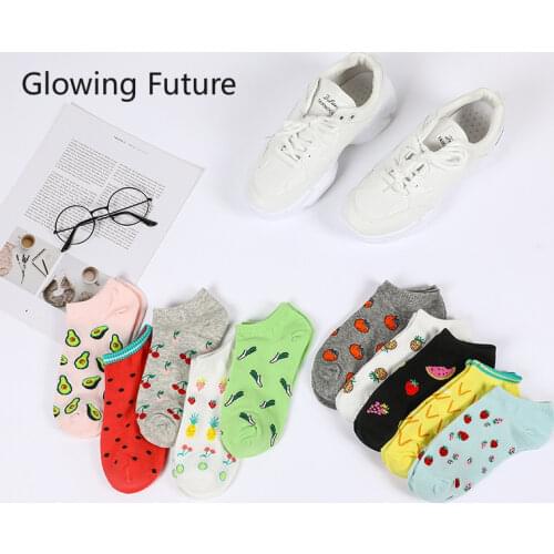 Fruit Socks Womens Cotton Casual Candy Color Sweet Low Cut Socks Cartoons Avocado Strawberry Cute Confortable Female Boat Socks