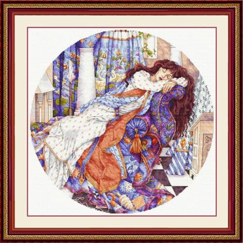 Cross Stitch Kit Fishxx Precision Printing E1135 Sleeping Beauty Bedroom Painting Long Hair Girl Hand Embroidered Characters