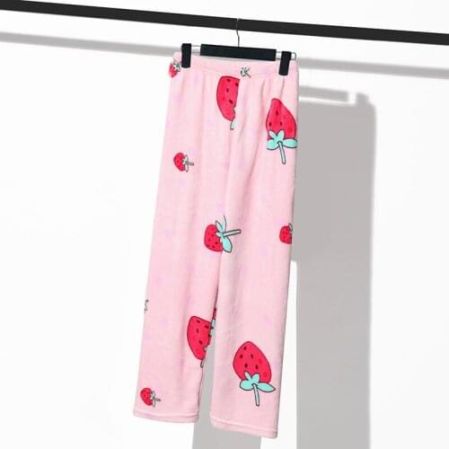 2021 New Winter Womens Plush Pajama Pants Warm Home Pants Thicken Loose Comfortable Elastic Waist Cute Cartoon
