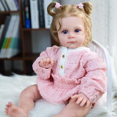 New Reborn Toddler Baby Doll 55CM Princess With Curls Hair Fashion Dress Lifelike Soft Touch Cuddly Baby Gift