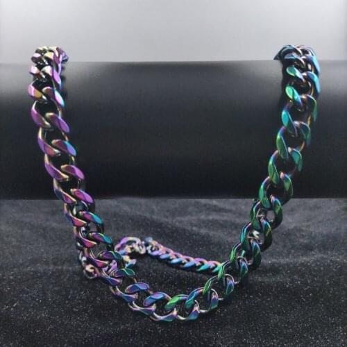 Colorful Curb Cuban Link Chain Necklace for Men Women Stainless Steel Basic Punk Fashion New Six-Sided Cut Hip Hop Jewelry Gifts